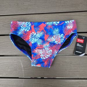 TYR Blue Men's Durafast Tortuga Blue/multi Racer Swim Briefs Sz 30 New